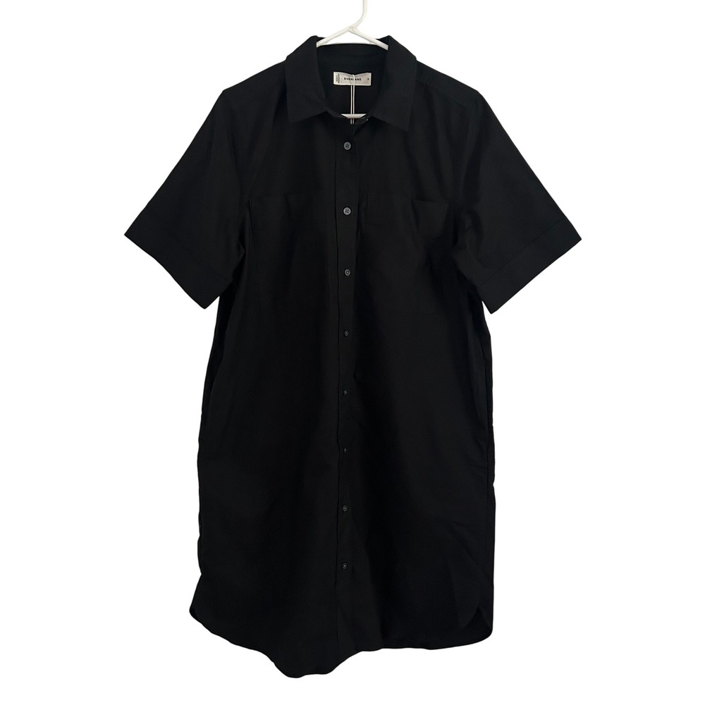 Everlane Womens Black Oxford Short Sleeve Button Front Shirt Dress M Medium New - Picture 2 of 9